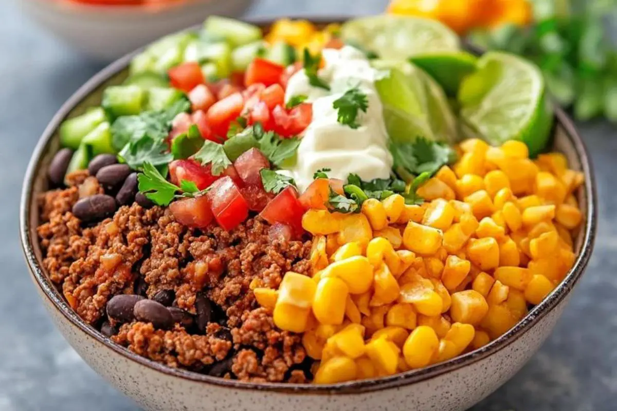 How much ground beef per person for a taco bowl? 1 "Slow cooker filled with seasoned ground beef for a party taco bar"
