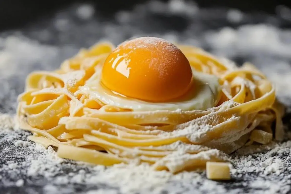 What does adding an egg to pasta do? 1 Fresh egg pasta dough being mixed with eggs for a rich, tender, and elastic texture.