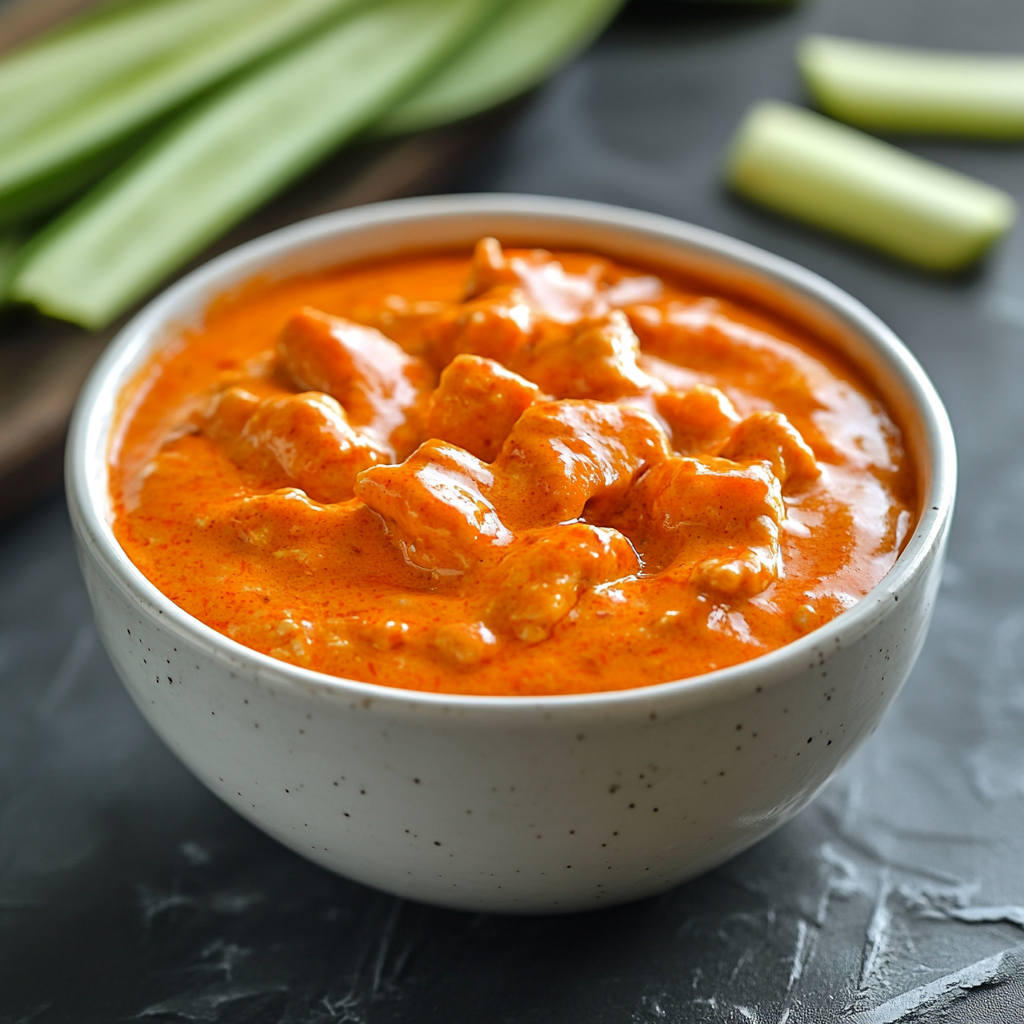 What is buffalo chicken sauce made of? 1 A bowl of homemade buffalo chicken sauce with cayenne pepper, butter, and garlic powder arranged around it