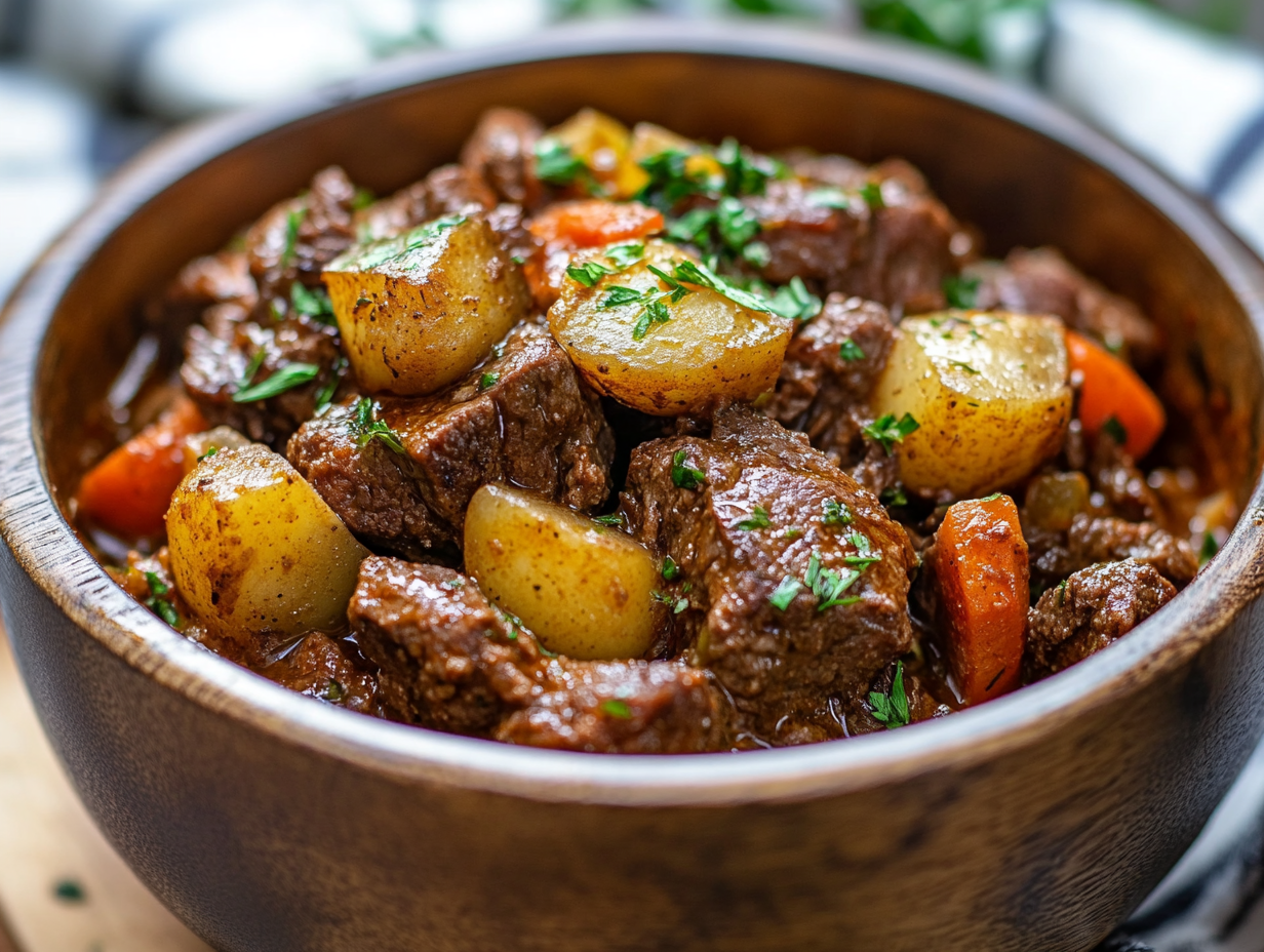 Why is my stew meat tough in Instant Pot? 1 Tender Instant Pot stew meat in a rich, flavorful broth