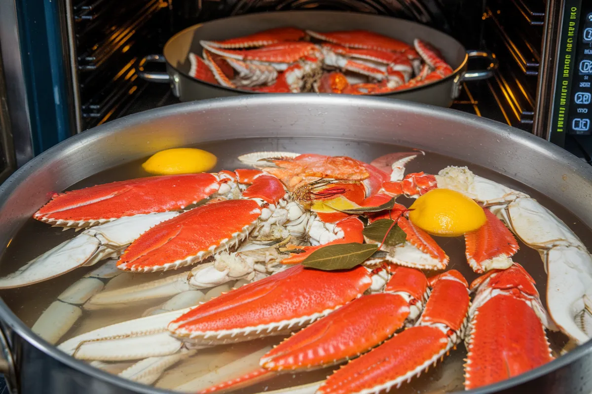 Is it better to boil or bake snow crab legs? 1 A comparison of boiled and baked snow crab legs on a plate, showcasing the difference in texture and flavor.