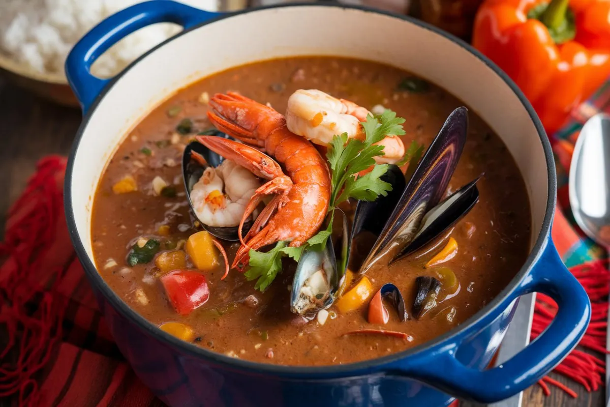 What are the three types of gumbo? 1 Bowl of Seafood Gumbo with shrimp and crab, garnished with green onions and served over rice