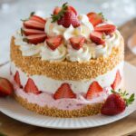 Strawberry Shortcake Ice Cream Cake 7 "Decorative strawberry shortcake ice cream cake with edible flowers and mint leaves."