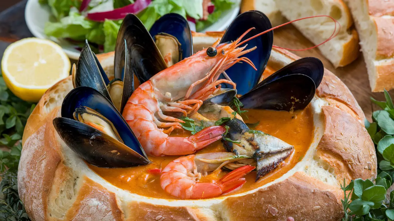Stuffed Seafood Bread Bowls 1 Seafood bread bowls, Stuffed bread bowls, Seafood bread bowl recipe, Crab shrimp bread bowls, Seafood-filled bread bowls