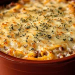 Easy Crockpot Dinner 7 Cheesy sausage and hashbrown casserole in a crockpot, ready to be served as an easy dinner option.