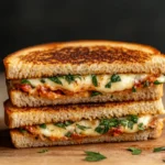 Mediterranean Grilled Cheese Sandwich 7 Mediterranean Grilled Cheese Sandwich with feta cheese, tzatziki sauce, and roasted red peppers on sourdough bread.