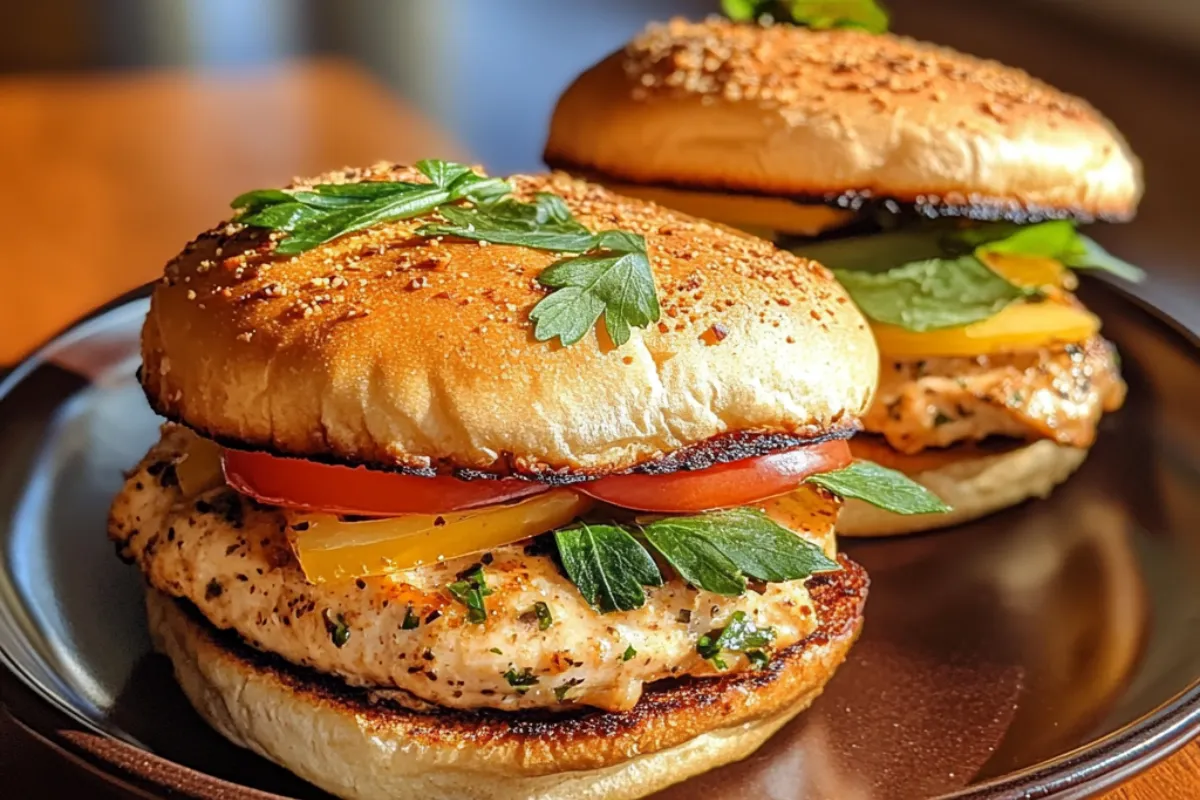 Crock Pot Ranch Chicken Sandwiches 4 Crock Pot Ranch Chicken Sandwiches served with fresh toppings on a soft bun