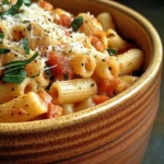 Crockpot Pasta Fagioli 7 A bowl of Crockpot Pasta Fagioli with beans, pasta, and vegetables, garnished with grated Parmesan cheese.