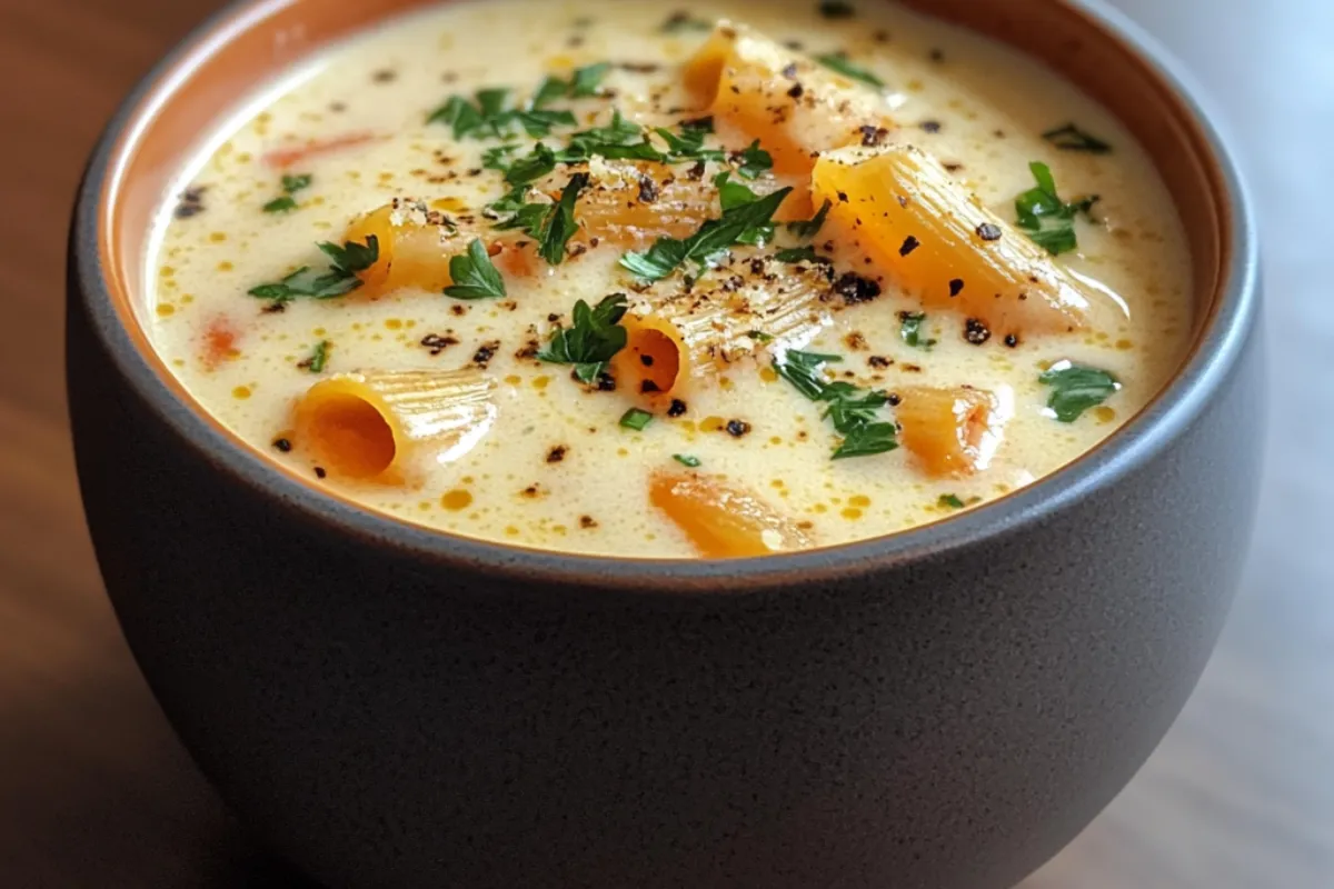 Creamy Alfredo Lasagna Soup 4 Bowl of creamy Alfredo lasagna soup with melted cheese and fresh spinach