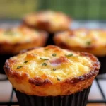 Crispy Golden Ham & Cheese Breakfast Muffins 7 Crispy Golden Ham & Cheese Breakfast Muffins with melted cheese and ham on top