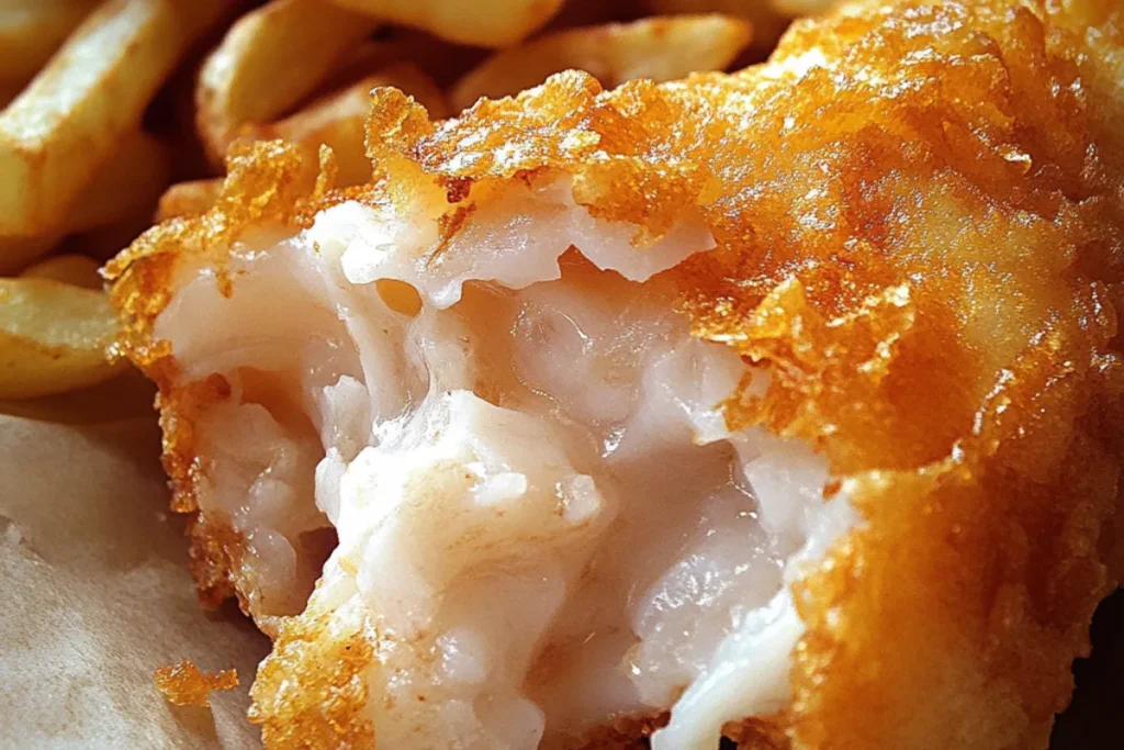 Golden crispy fish battered to perfection, showcasing a light and airy texture for a delicious seafood dish.