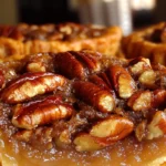 Deep Fried Pecan Pies 7 Golden deep fried pecan pies on a plate with powdered sugar sprinkled on top.
