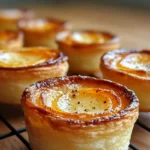 Baby Lemon Impossible Pies 7 Baby Lemon Impossible Pies in a muffin tin, fresh out of the oven, with a golden top and creamy lemon custard filling.