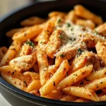 One-Pot Chicken Parmesan Pasta 7 One-pot chicken parmesan pasta with melted mozzarella and parmesan, served with fresh basil and a side salad.