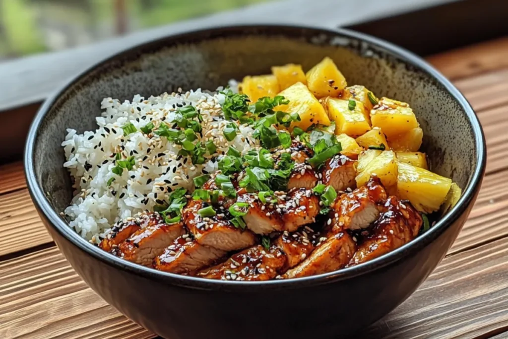 Teriyaki Chicken and Pineapple Foil Packets on the grill with vegetables and sauce, ready to serve.