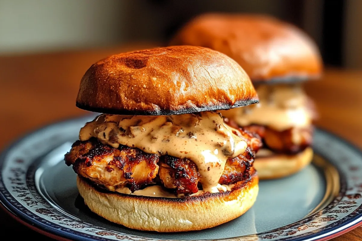 Crock Pot Ranch Chicken Sandwiches 4 Crock Pot Ranch Chicken Sandwiches on a toasted bun, topped with creamy ranch sauce and shredded cheese. Perfect comfort food recipe.