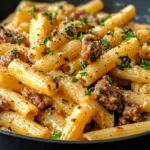 One-Pot Creamy Beef and Garlic Butter Pasta 7 One-Pot Creamy Beef and Garlic Butter Pasta with grated Parmesan cheese and fresh parsley. Perfect for a comforting dinner.