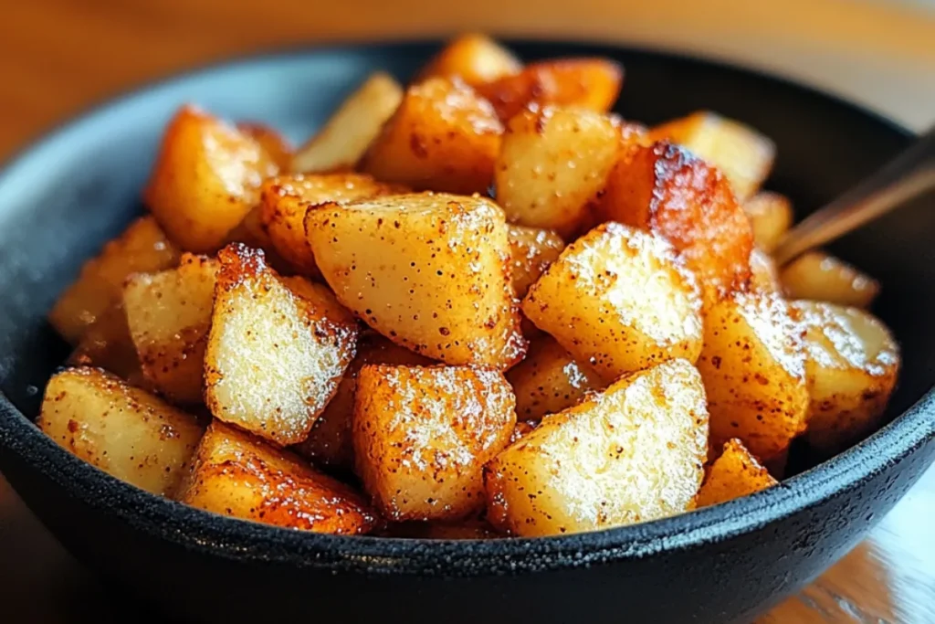 Slow Cooker Cracker Barrel Fried Apples served warm with cinnamon and butter in a rustic bowl