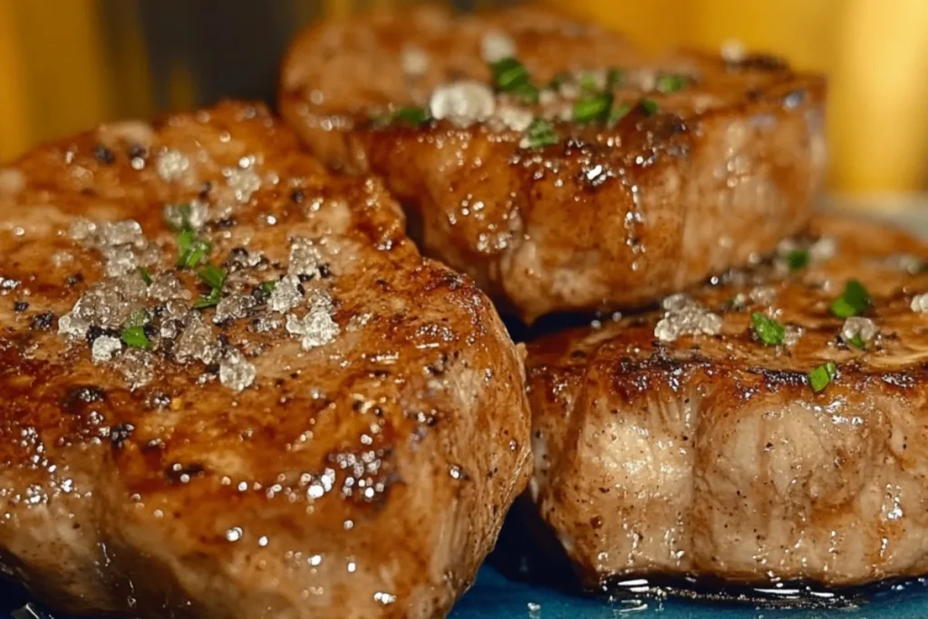 Brown sugar glazed pork chops with caramelized crust and a savory glaze