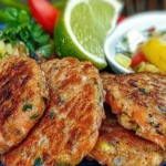Southern Salmon Patties 7 Southern salmon patties, golden-brown croquettes with crispy edges, served with classic Southern sides.
