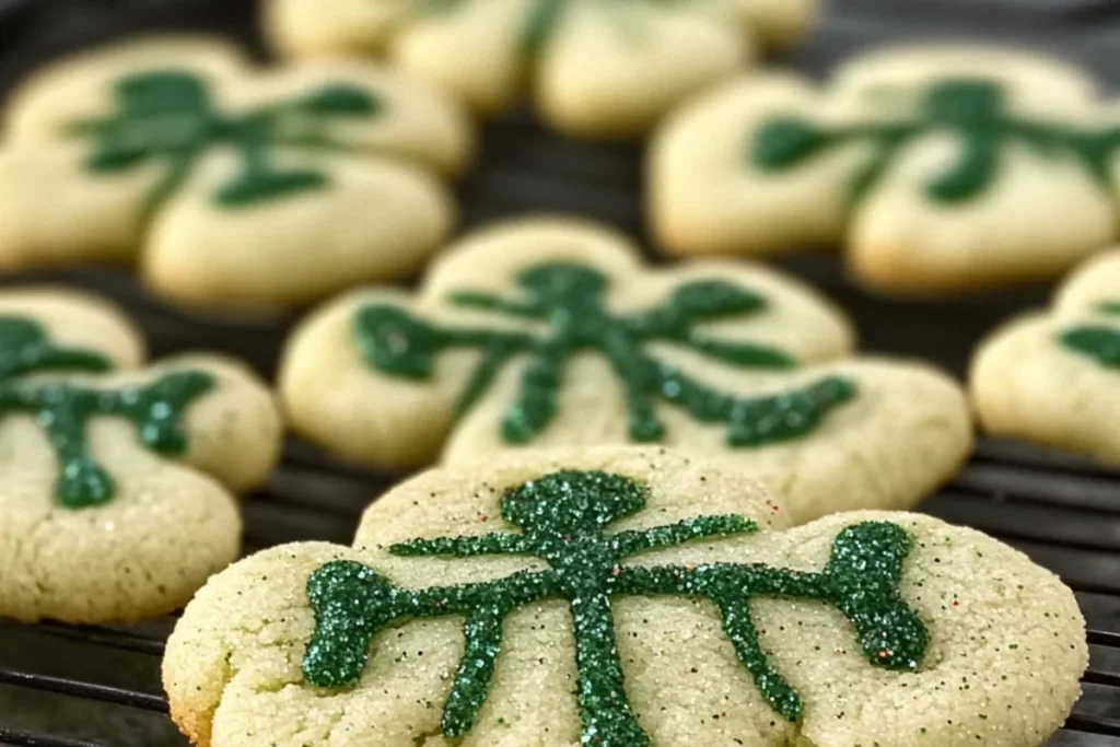 A plate of Grandma’s Irish Sugar Cookies with golden edges, perfect for sharing during family gatherings or holiday celebrations.