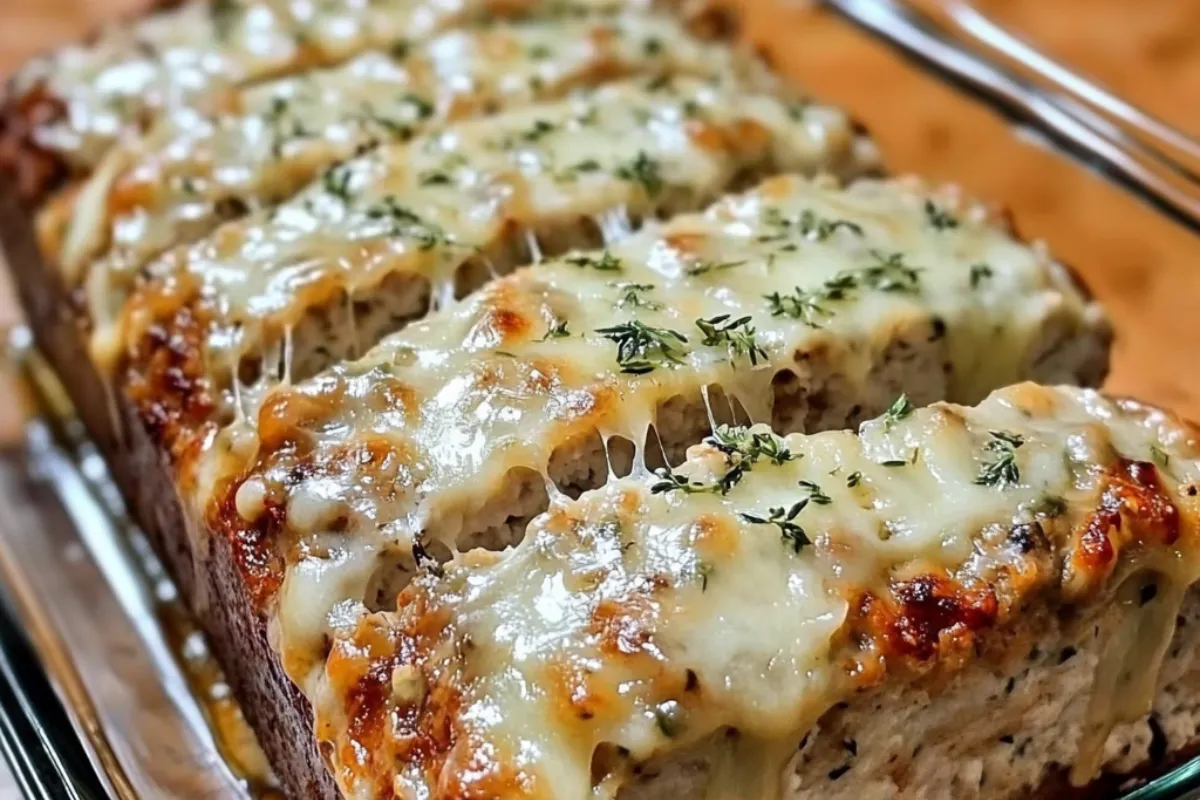 Garlic Parmesan Chicken Meatloaf 4 Garlic Parmesan Chicken Meatloaf fresh out of the oven, golden brown and juicy