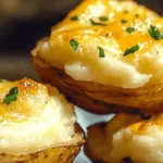 Cheesy Mashed Potato Puffs 7 Crispy Cheesy Mashed Potato Puffs fresh out of the oven with a golden-brown exterior and creamy center.
