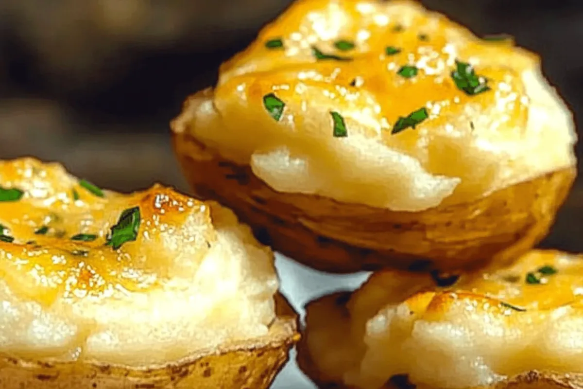 Cheesy Mashed Potato Puffs 4 Crispy Cheesy Mashed Potato Puffs fresh out of the oven with a golden-brown exterior and creamy center.