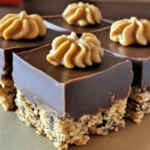 Reese's Peanut Butter No-Bake Bars 7 Close-up of Reese’s Peanut Butter No-Bake Bars with a smooth chocolate topping