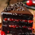 Luxurious Black Forest Cake 7 A beautifully decorated Luxurious Black Forest Cake with layers of chocolate sponge, whipped cream, and cherry topping.