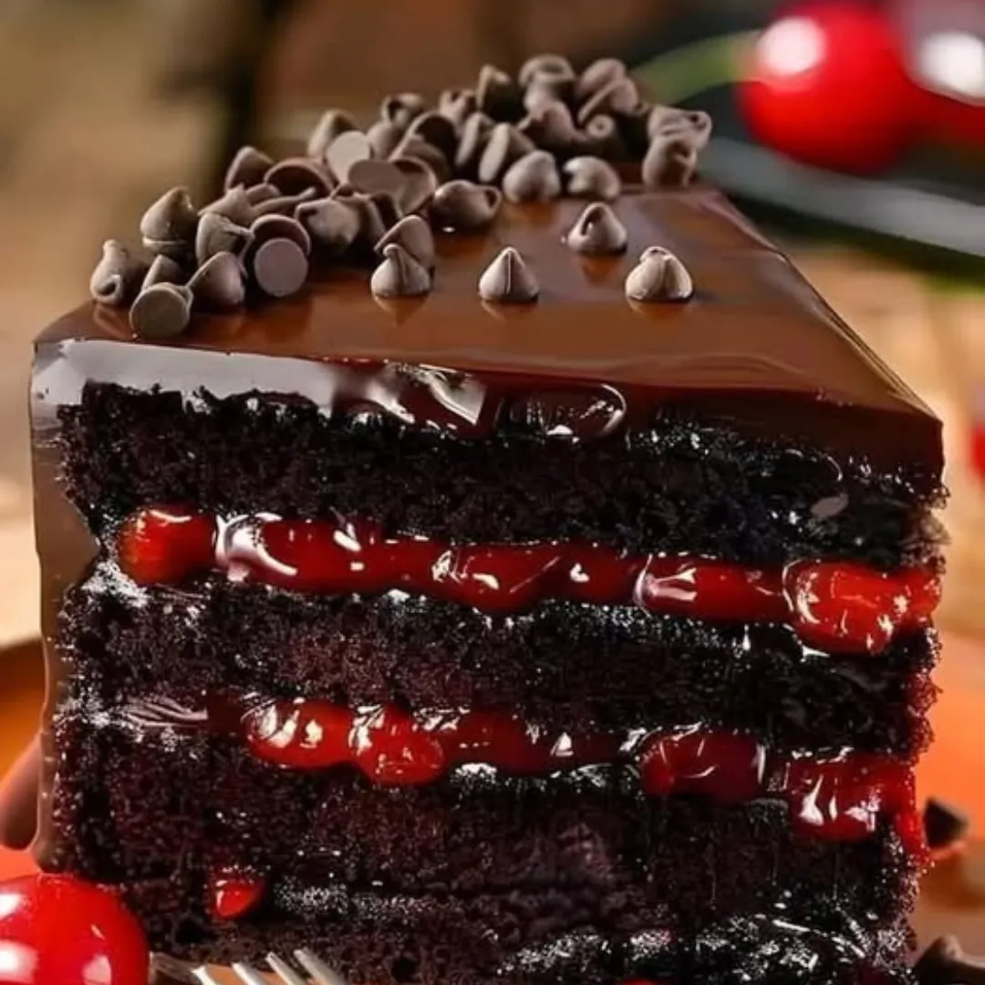 Luxurious Black Forest Cake 4 A beautifully decorated Luxurious Black Forest Cake with layers of chocolate sponge, whipped cream, and cherry topping.