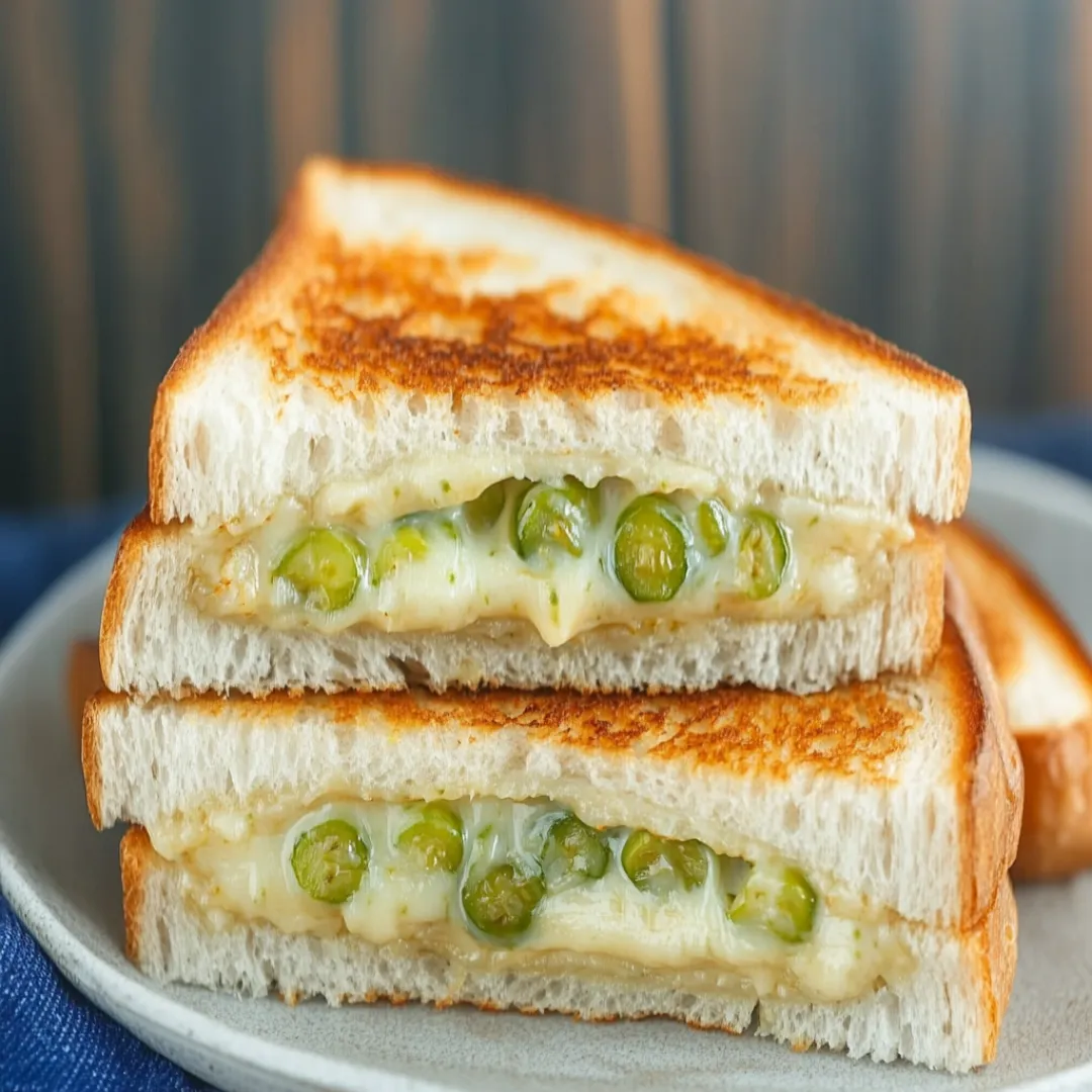 Dill Pickle Grilled Cheese 4 Dill pickle grilled cheese sandwich with melted cheese and crispy bread.