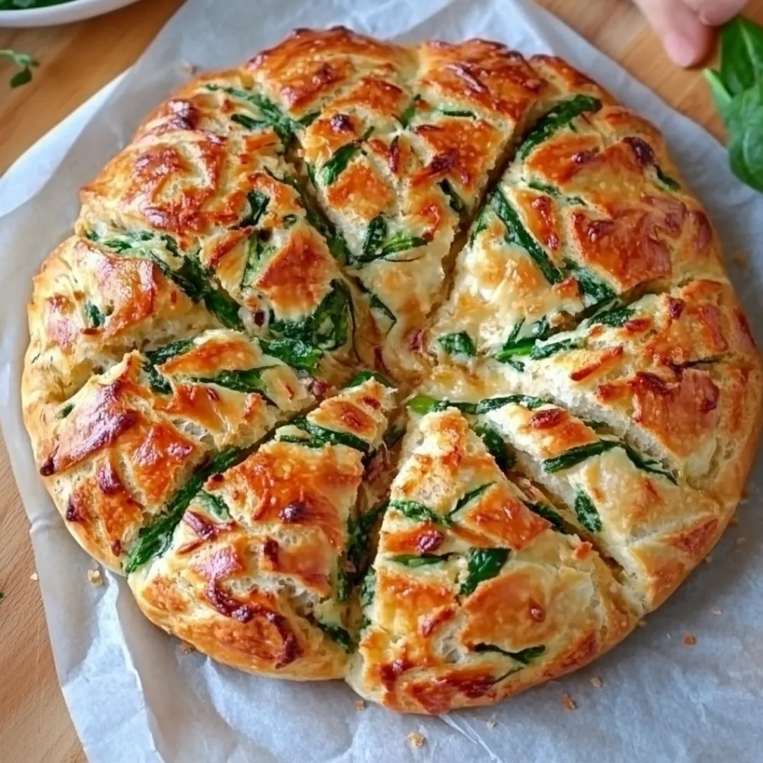 Spinach Artichoke Dip Pull-Apart Christmas Bread 4 Spinach Artichoke Dip Pull-Apart Christmas Bread shaped like a Christmas tree, perfect for holiday gatherings and parties.