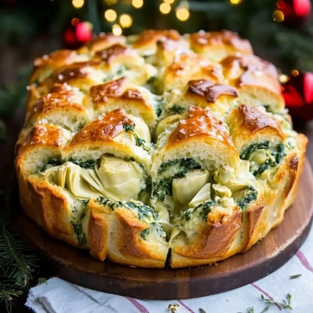 Spinach Artichoke Dip Pull-Apart Christmas Bread – Festive Holiday Appetizer