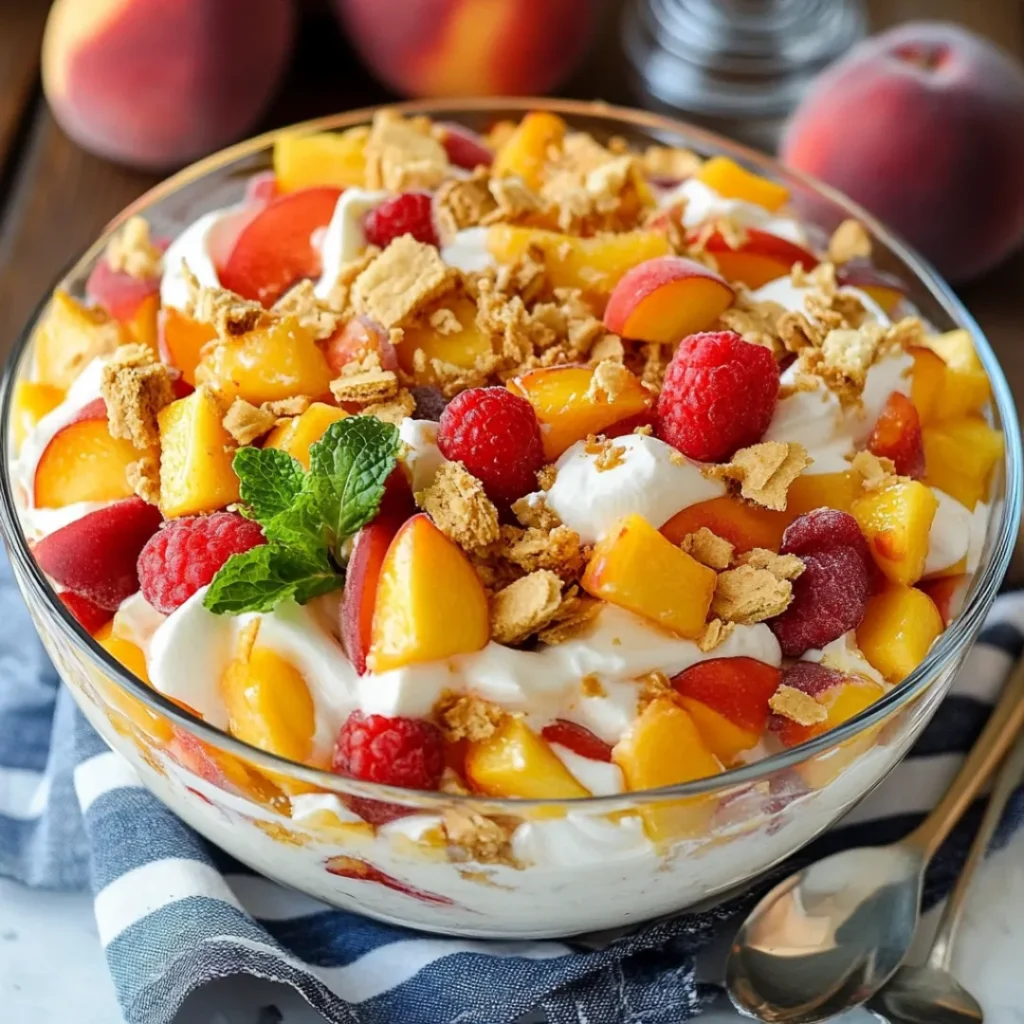 Peach Cobbler Cheesecake Fruit Salad – Easy No-Bake Dessert