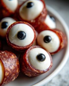 Salami Mozzarella Eyeballs Recipe - Easy Halloween Food Appetizers