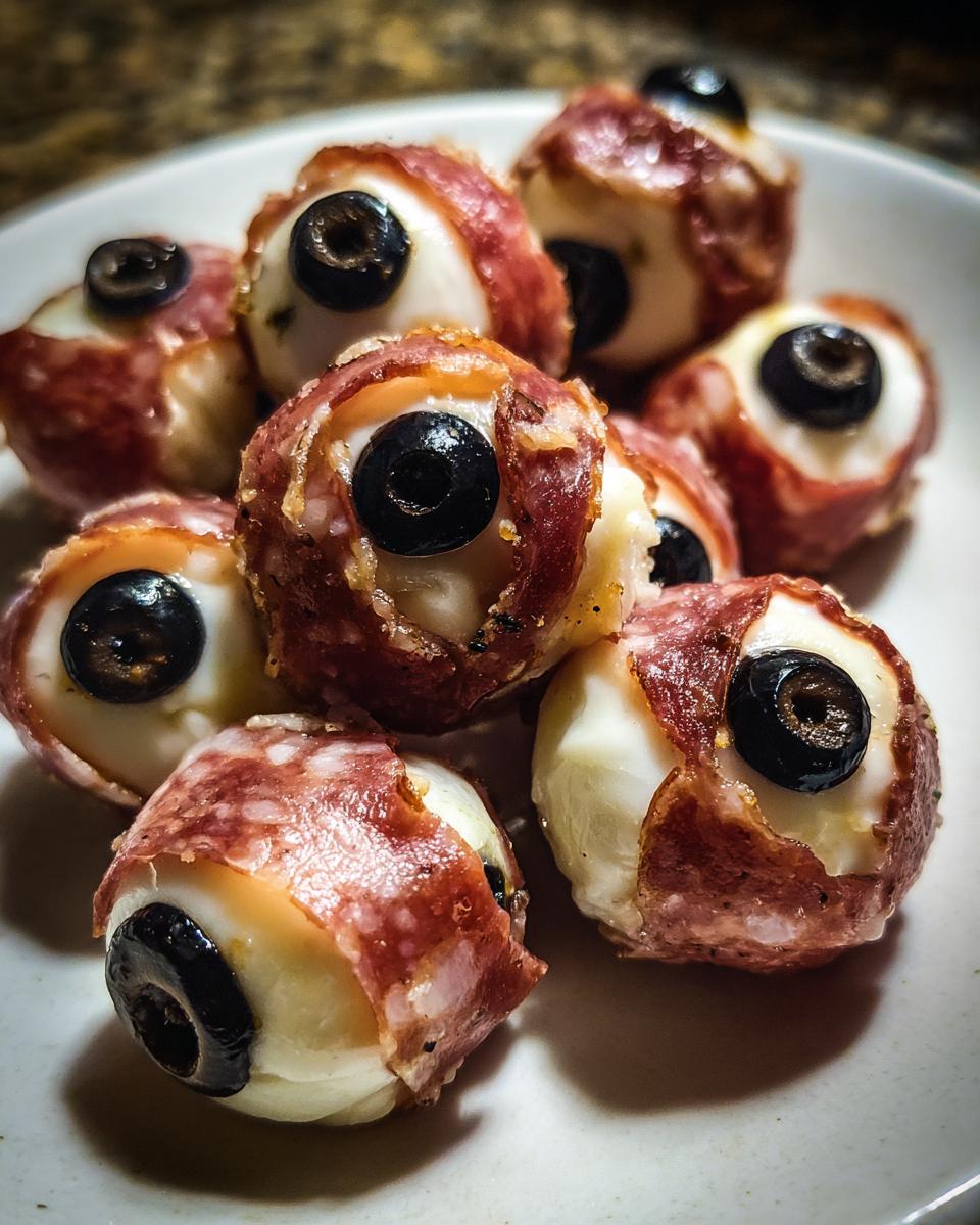 Salami Mozzarella Eyeballs Recipe - Easy Halloween Food Appetizers