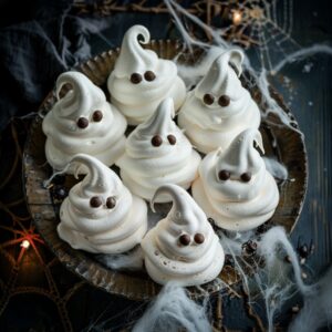 Ghost Meringue Cookies with Chocolate Eyes 👻 2 maazouzpro Overhead shot of Halloween ghost meringue cookies 07a488f5 59fb 4645 bfa1 104e226ec400 3 11zon
