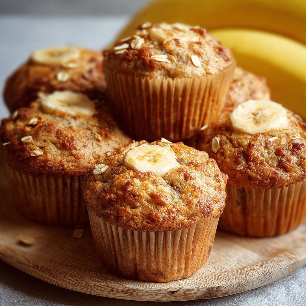 Freshly baked Greek Yogurt Banana Muffins on a cooling rack with golden tops and visible banana chunks.