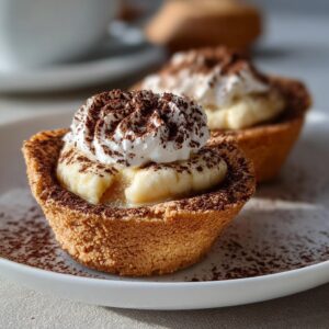 Tiramisu Cookie Cups filled with creamy mascarpone and dusted with cocoa powder