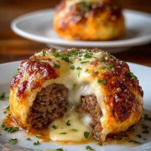 Golden brown Garlic Parmesan Cheeseburger Bombs fresh out of the oven, brushed with garlic butter and sprinkled with Parmesan.