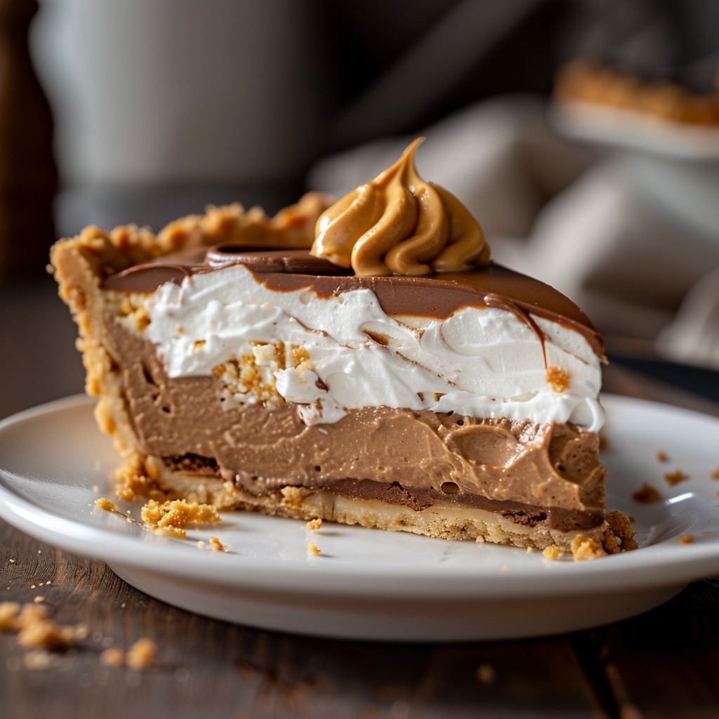 No-Bake Peanut Butter Chocolate Cream Pie 1 No-Bake Peanut Butter Chocolate Cream Pie topped with whipped cream and chocolate shavings in a cookie crust