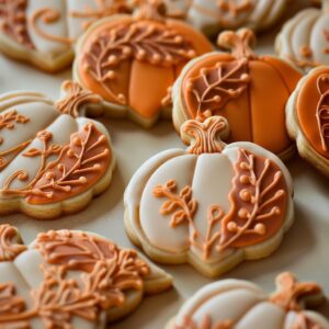 Elegant Pumpkin Sugar Cookies with cinnamon sugar topping on parchment paper