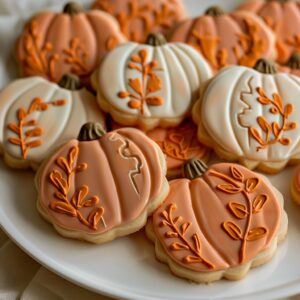 Elegant Pumpkin Sugar Cookies with cinnamon sugar topping on parchment paper