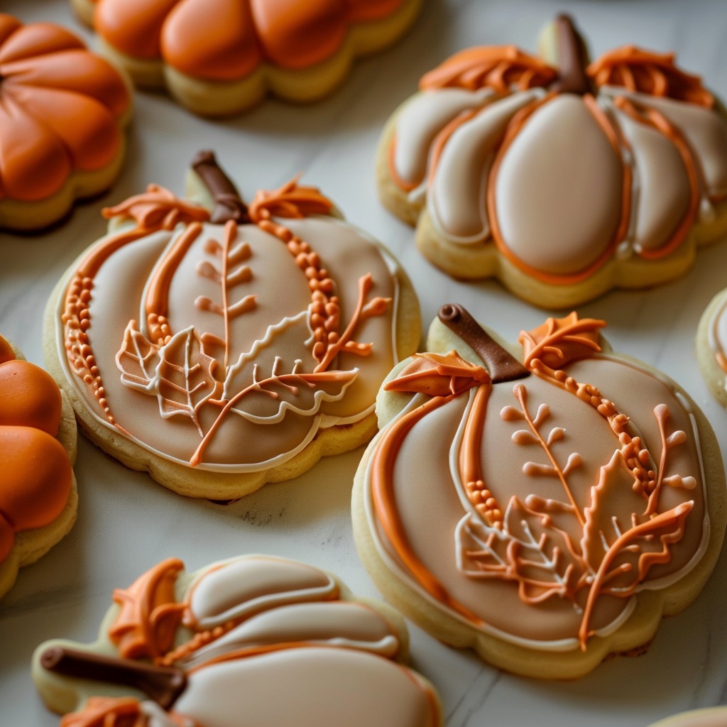 Elegant Pumpkin Sugar Cookies with cinnamon sugar topping on parchment paper