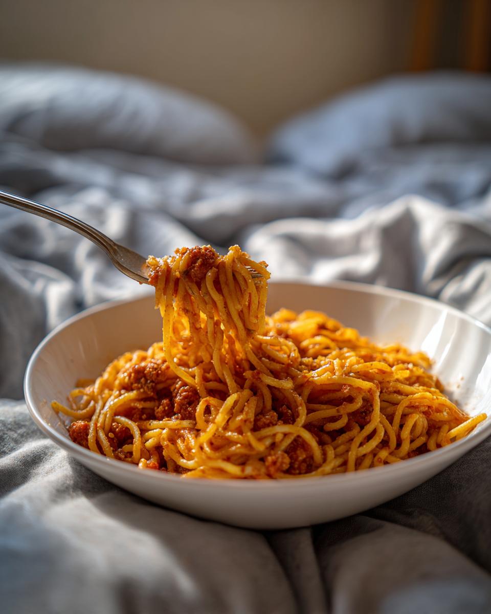 Forkful of delicious 5-Minute Lazy Girl Pasta with Garlic Parmesan, ready to eat.