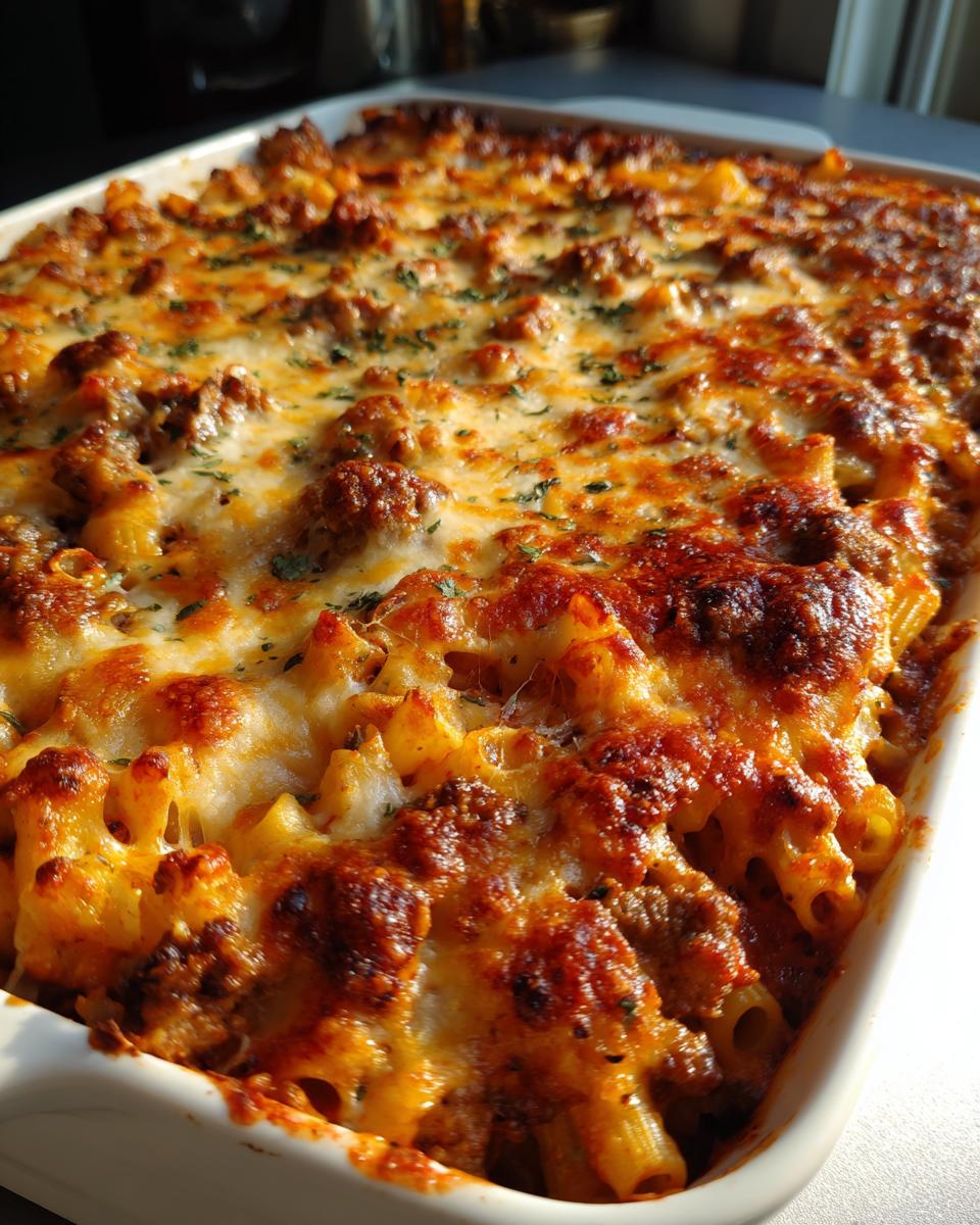 Baked Ziti with Three Cheeses and Sausage