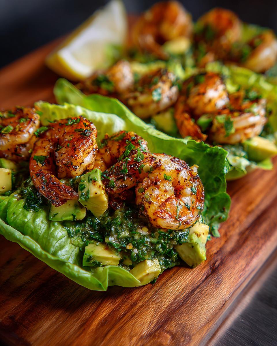 Close-up of Avocado Mango Shrimp Lettuce Wraps, a healthy and delicious meal.