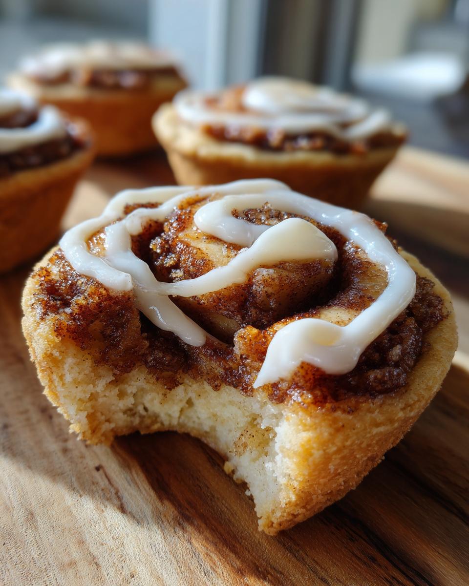 Close-up of a Cinnamon Roll Sugar Cookie Cup with a bite taken out, showing the soft interior.