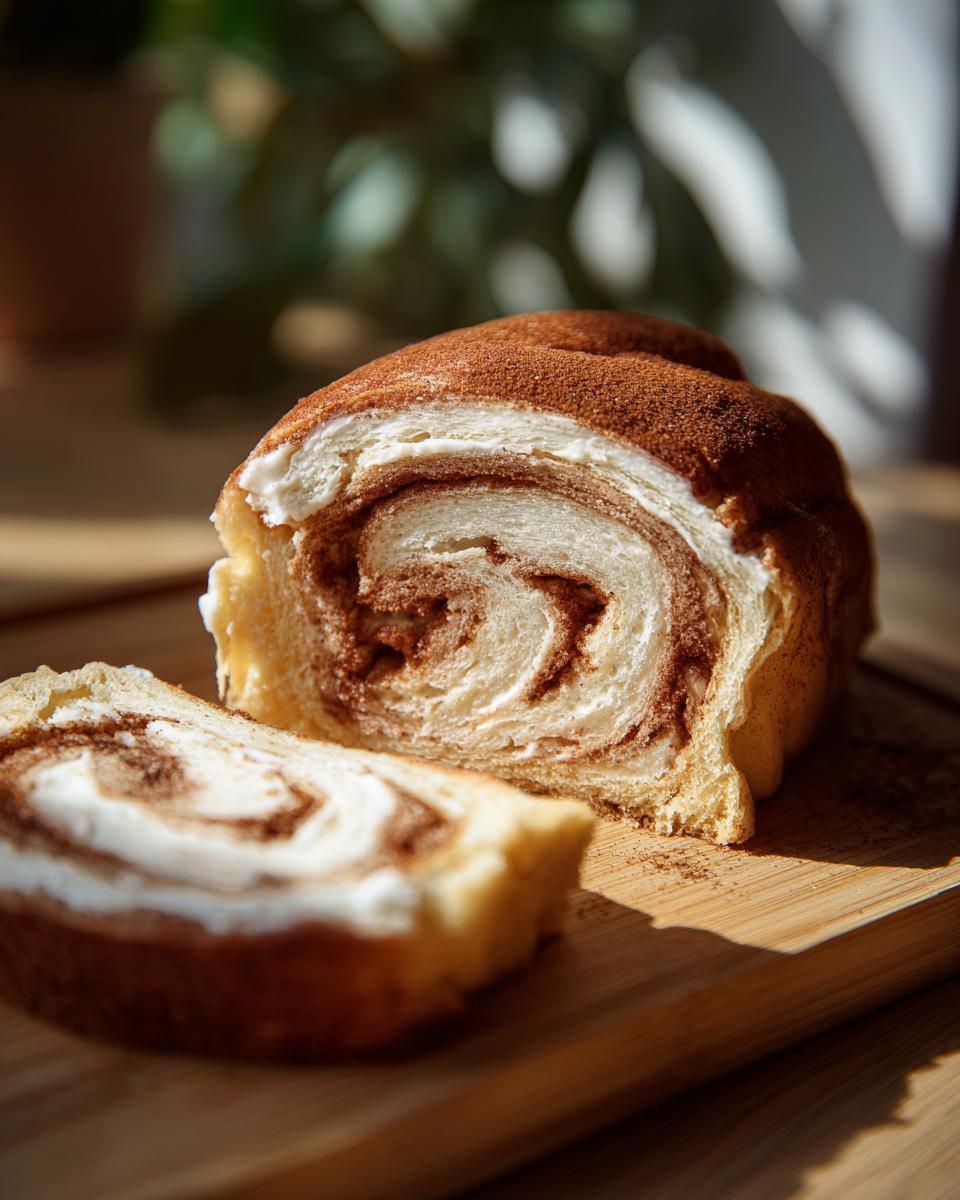Close-up of sliced Cloud Bread Cinnamon Rolls, showing the cinnamon swirl and cream filling.